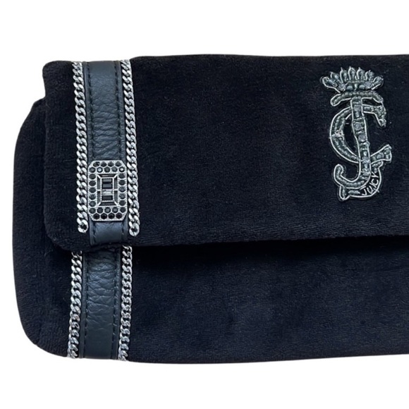 Juicy Couture Suze Chain Velour Clutch‎ Black Y2K Beaded Bedazzled NEW